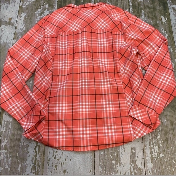 Canelas Flannel plaid coral pink button down shirt - Picture 2 of 4